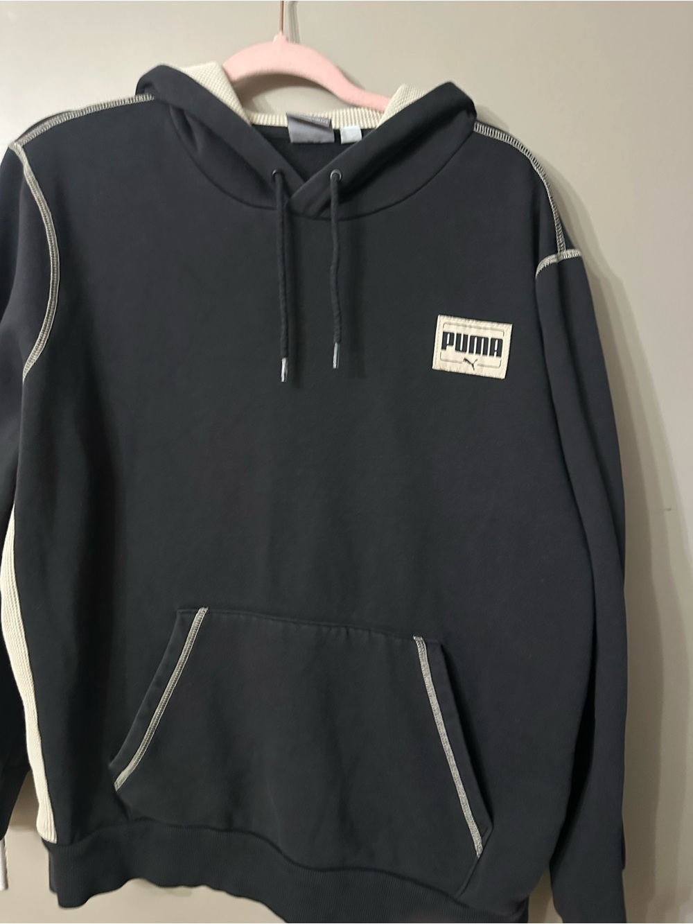 Puma Black Hoodie with Cream Contrast Trim